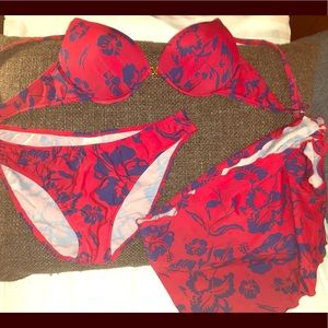 Super cute red and blue 3 piece bathing suit